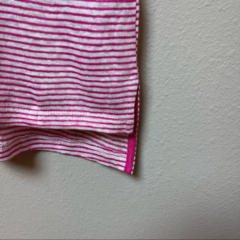 Tahari | Pink and White Stripe Linen Short Sleeve Tee - Picture 3 of 6